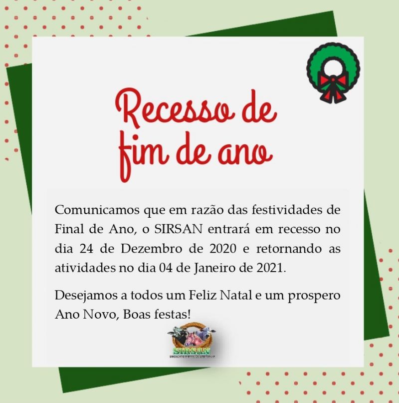 Recesso de final de ano do SIRSAN